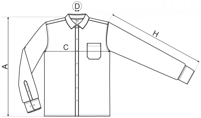 Мъжка риза с дълъг ръкав - таблица с размери