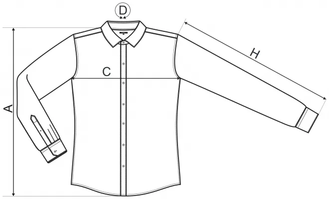 Мъжка риза с дълъг ръкав Slim fit - таблица с размери