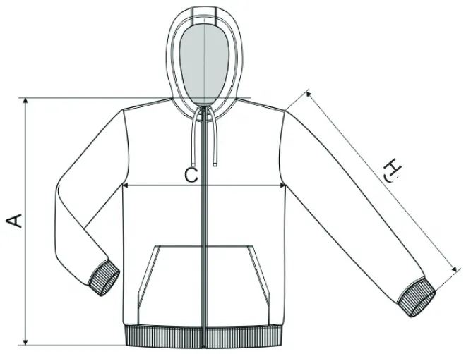 Мъжки камуфлажен суичър - таблица с размери