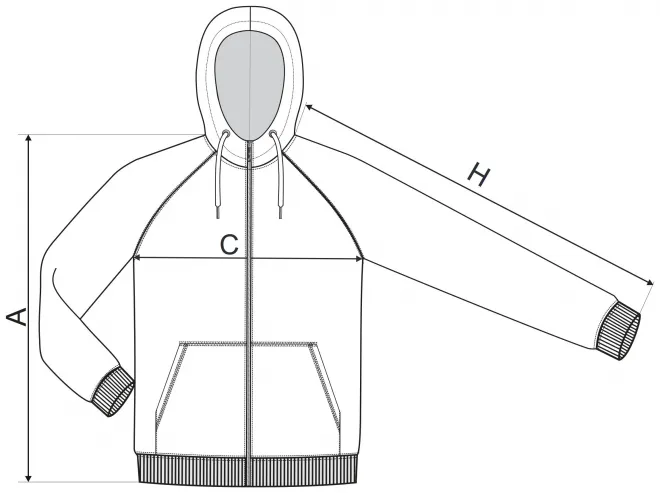 Мъжки контрастен суичър с качулка - таблица с размери