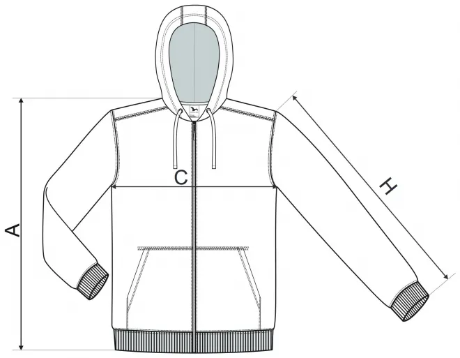 Мъжки суичър с качулка - таблица с размери