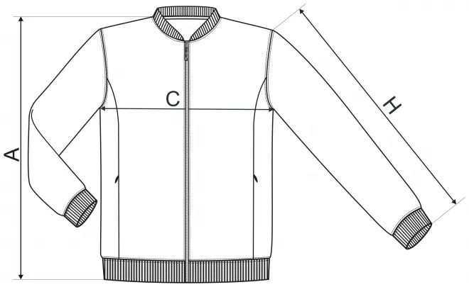 Мъжки суичър със скрити джобове - таблица с размери