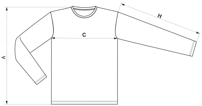 Спортна тениска с дълъг ръкав - таблица с размери
