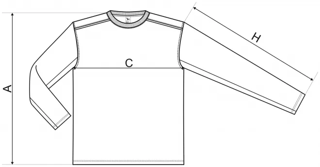 Тениска с дълъг ръкав - таблица с размери