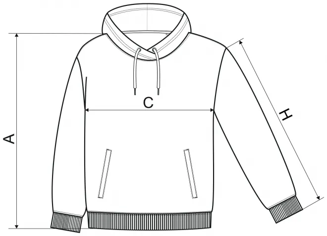 Удобен дамски суичър с качулка - таблица с размери