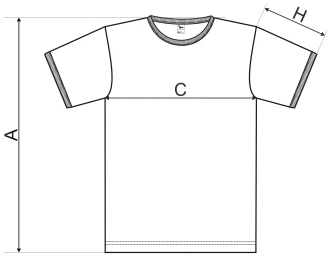 Унисекс контраст тениска - таблица с размери