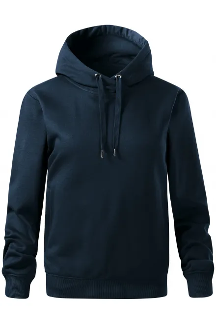 Удобен дамски суичър с качулка - тъмно синьо, XS